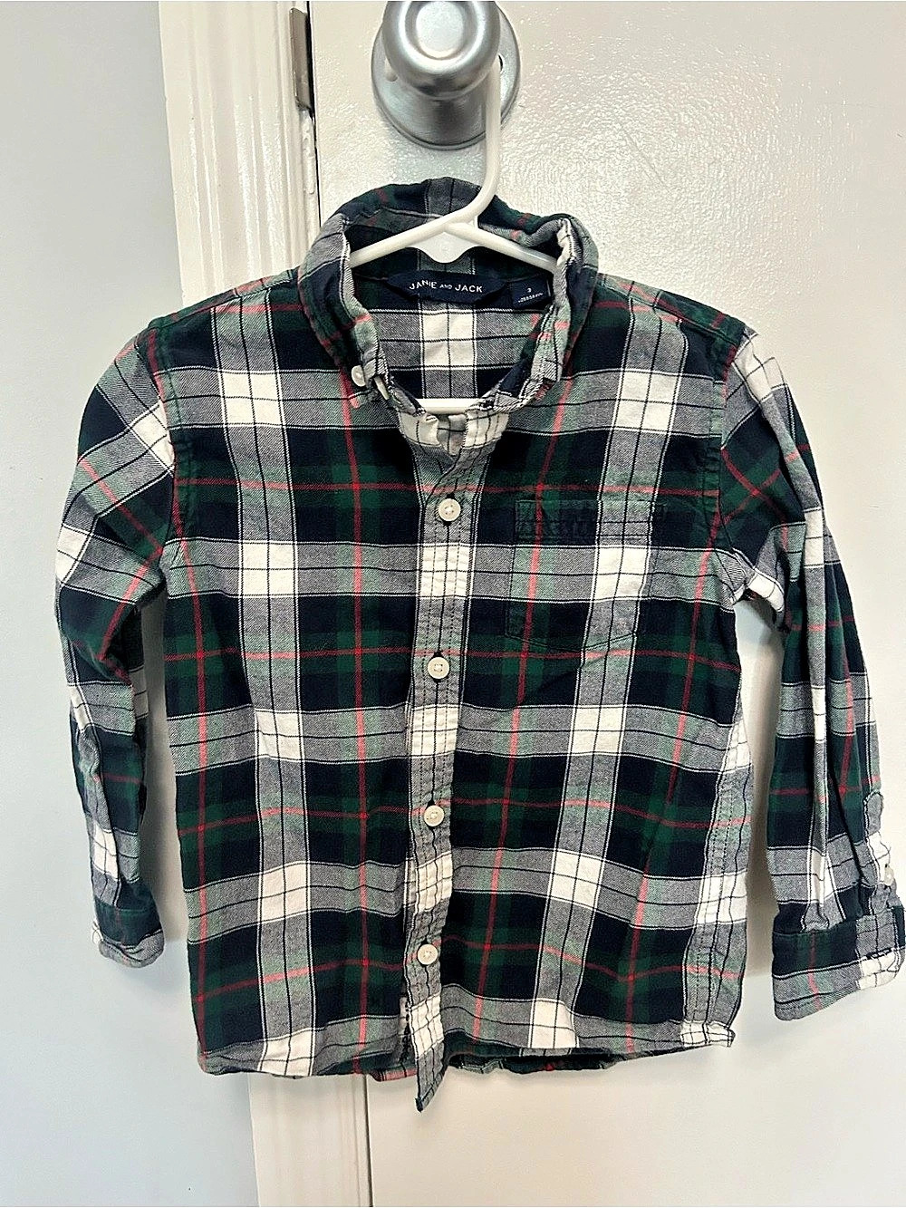 Janie and Jack Boys Plaid Button Down Shirt Green & Black 3T